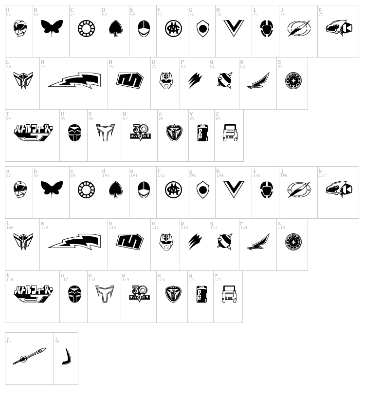 Sentai 30 Dingbats font map